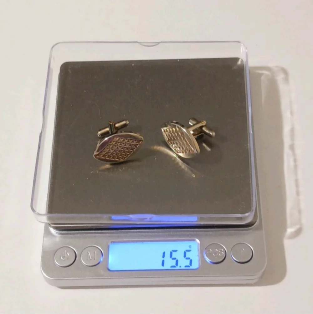 VTG Gold Tone Etched Navette Cufflinks, Atomic Space Age Modernist Diamond-Cut